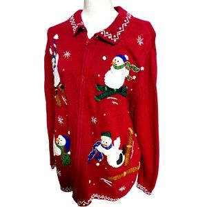 Zip up vintage snowman Christmas sweater